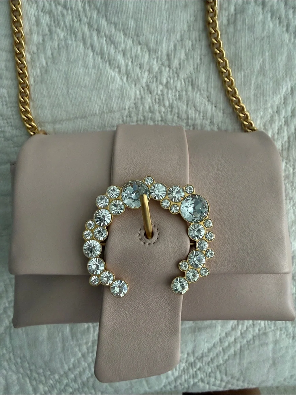 Tory Burch Greer Mini Leather Crossbody Bag  in Pink Crystal Jewel Embellished